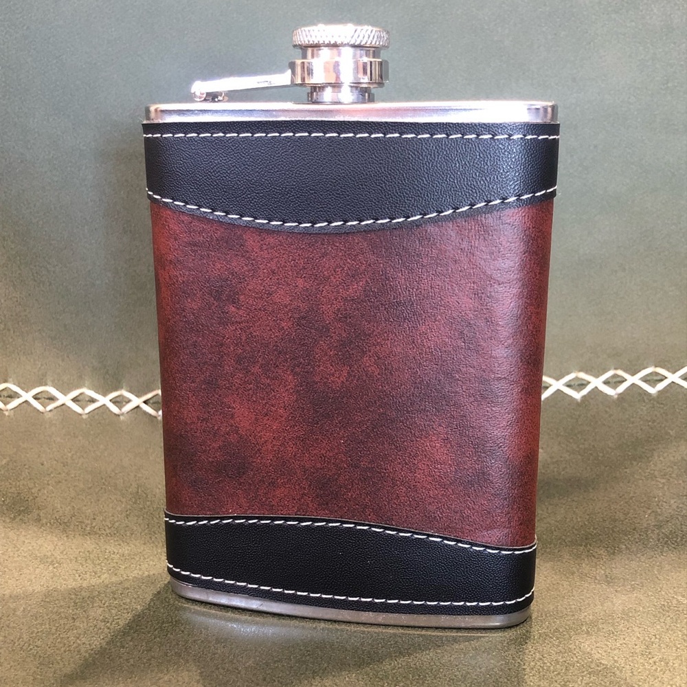 Leather-Wrapped Hip Flask in Brown and Black